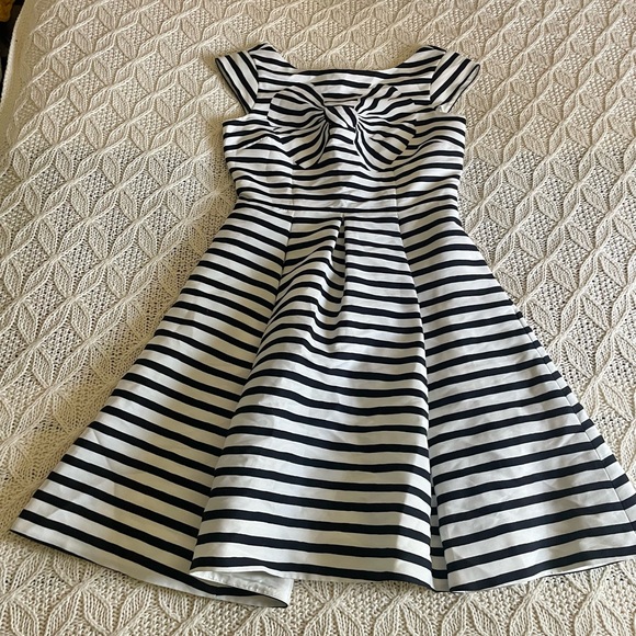 Kate Spade Mariella Black & White Striped Fit & Flare Dress Bow Print - Picture 3 of 12